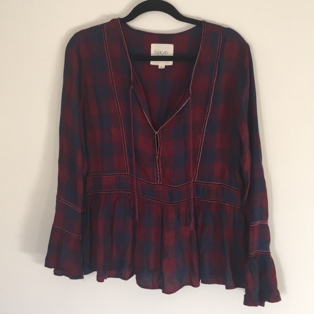 Flannel bell sleeve top